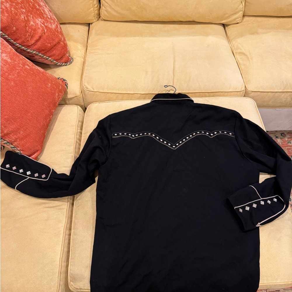 Scully Black Western Shirt with Diamond Snaps and White Embroidery - Picture 5 of 5